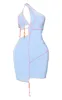 Shape Blue Slinky Overlock Ring Detail Cut Out Bodycon Dress sold by Pretty Little Thing