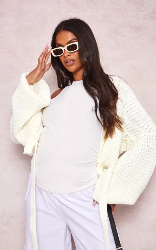 Maternity White Rib Racer Neck Vest sold by Pretty Little Thing