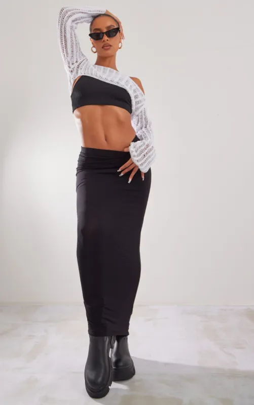 Black Jersey Low Rise Maxi Skirt sold by Pretty Little Thing