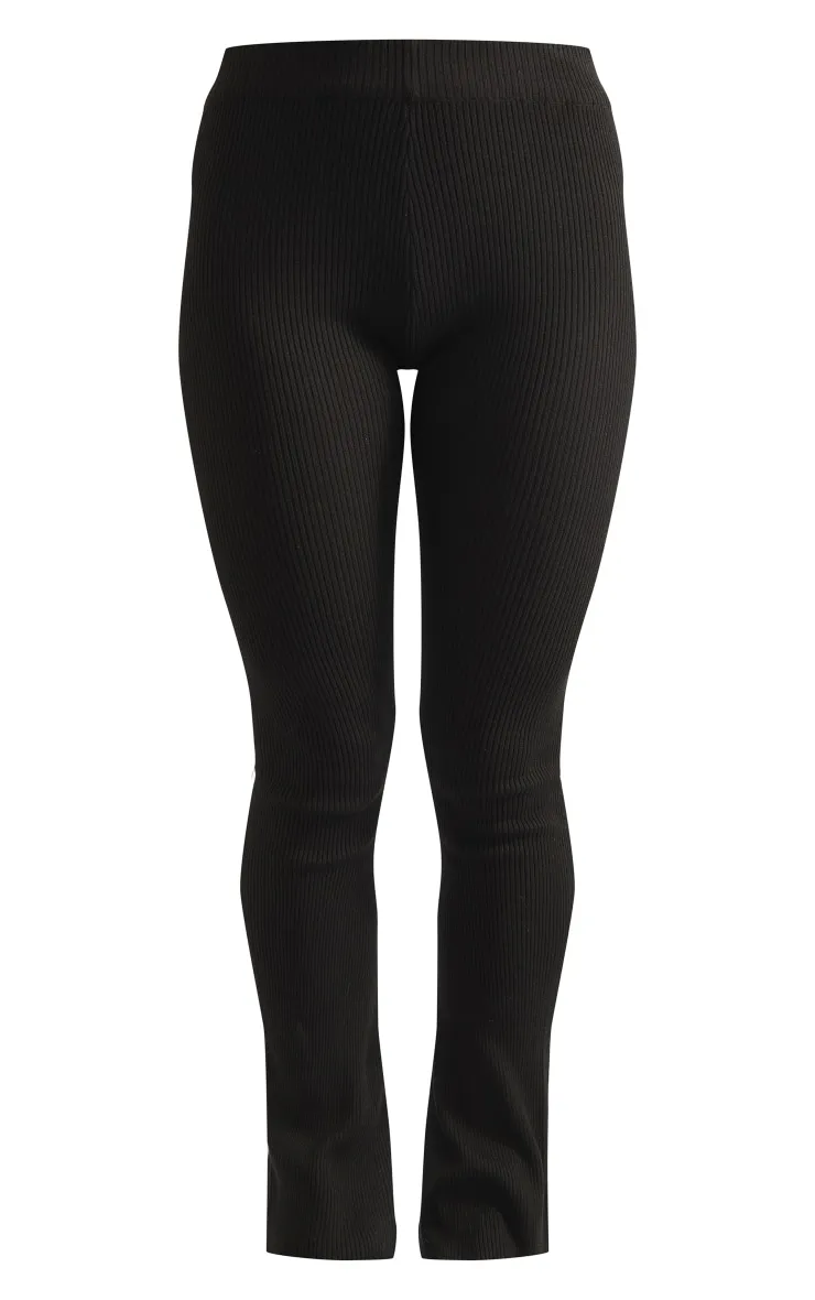 Black Basic Rib Knit Kick Flare Trousers sold by Pretty Little Thing product image thumbnail 5