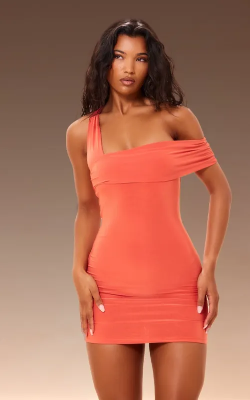 Premium Orange Double Layer Slinky Ruched Bodycon Dress sold by Pretty Little Thing