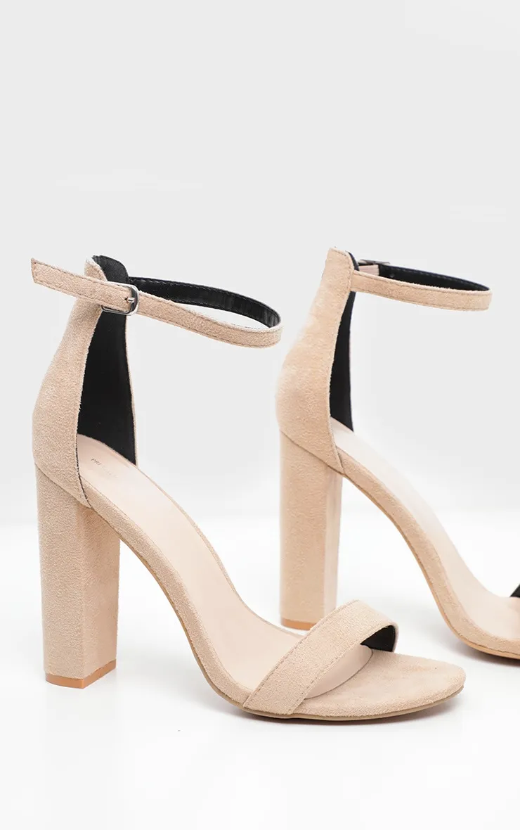 Nude Wide Fit Faux Suede Round Toe Block Heeled Sandals sold by Pretty Little Thing product image thumbnail 3