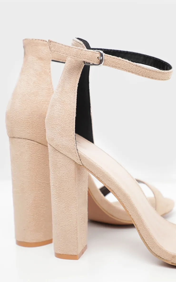 Nude Wide Fit Faux Suede Round Toe Block Heeled Sandals sold by Pretty Little Thing product image thumbnail 4