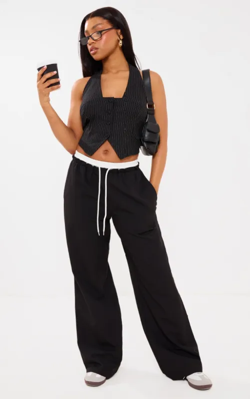 Black Boxer Detail Drawstring Waist Trousers sold by Pretty Little Thing