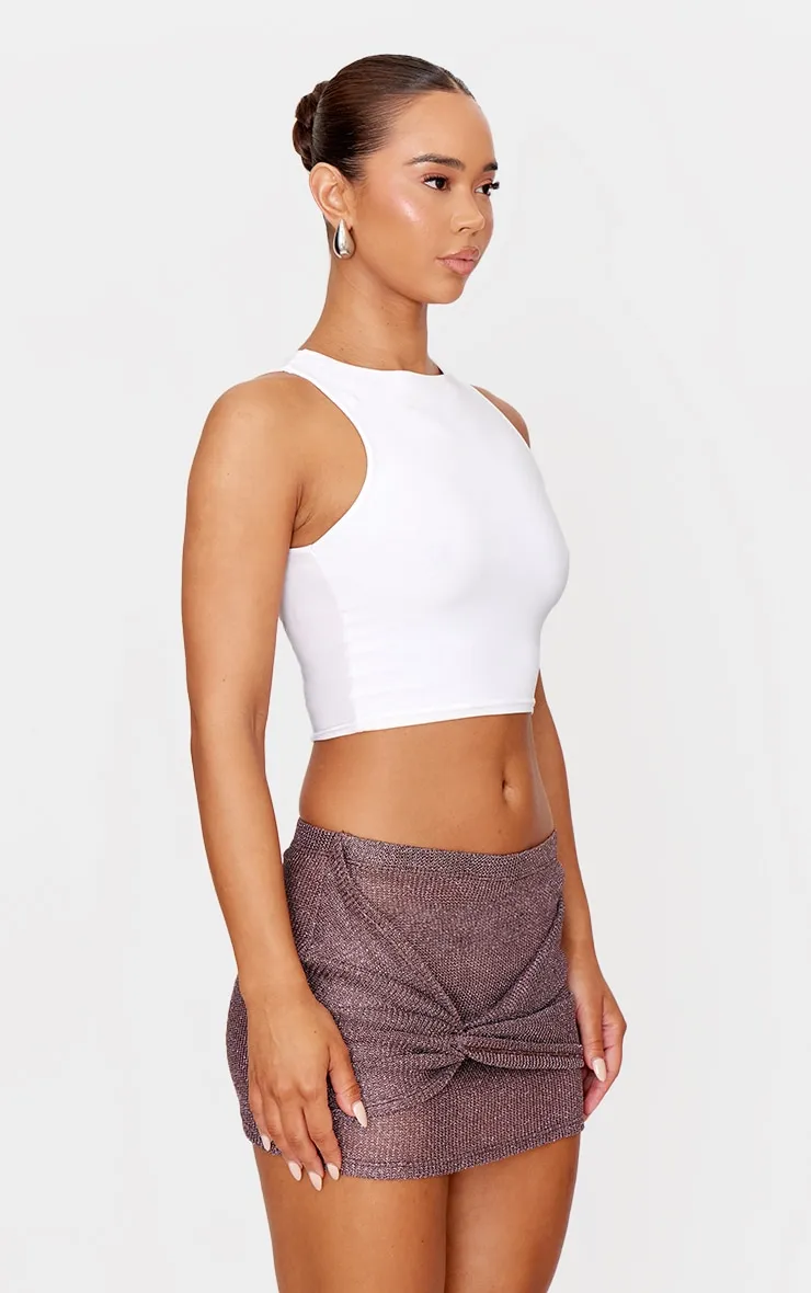 Brown Metallic Knit Knot Detail Mini Skirt sold by Pretty Little Thing product image thumbnail 4