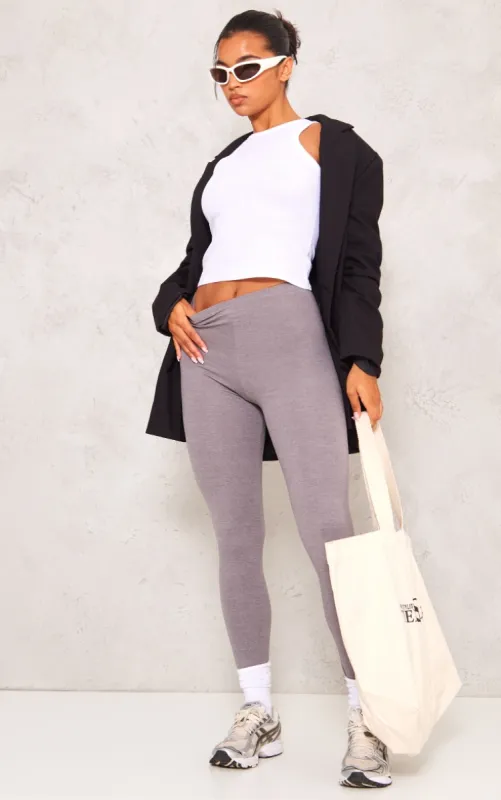 Charcoal Grey Basic Cotton Blend High Waisted Leggings sold by Pretty Little Thing