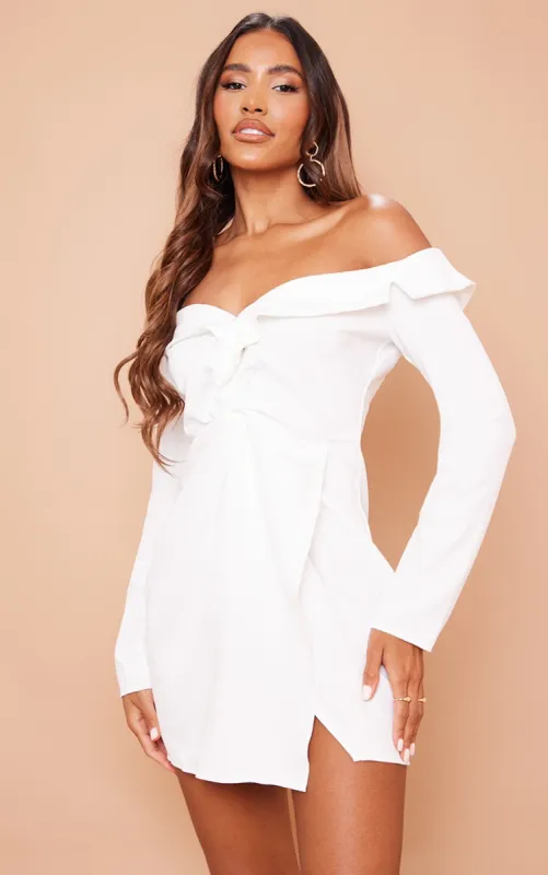 White Bardot Knot Detail Blazer Dress sold by Pretty Little Thing