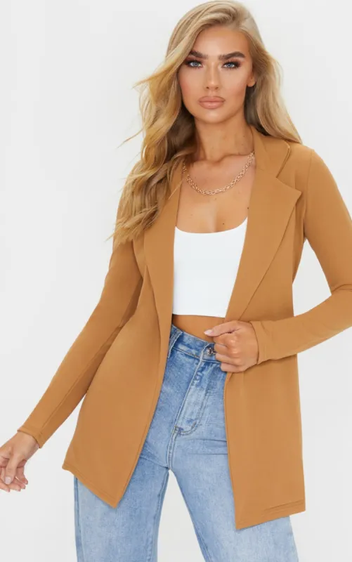 Camel Longline Blazer sold by Pretty Little Thing