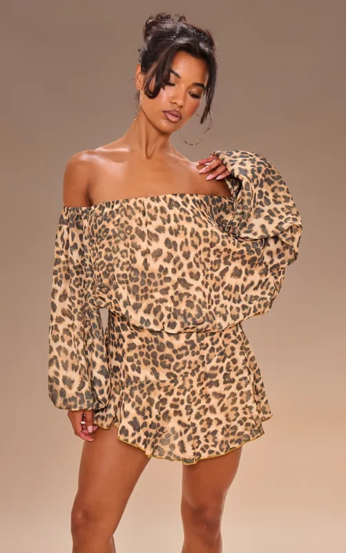  Leopard Chiffon One Shoulder Floaty Skort Playsuit sold by Pretty Little Thing