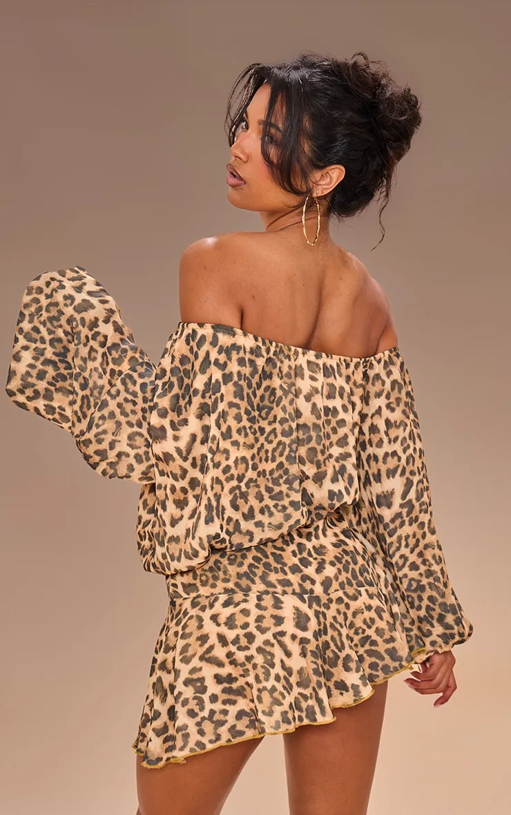 Leopard Chiffon One Shoulder Floaty Skort Playsuit sold by Pretty Little Thing product image thumbnail 2