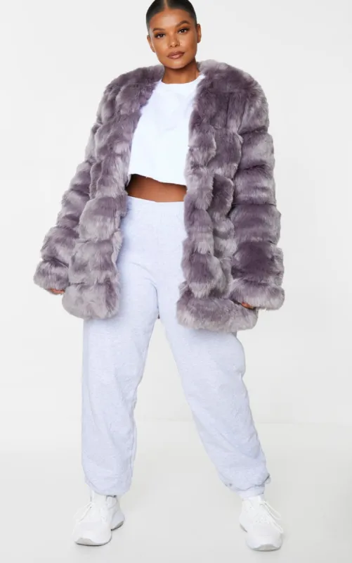 Plus Grey Faux Fur Bubble Coat sold by Pretty Little Thing