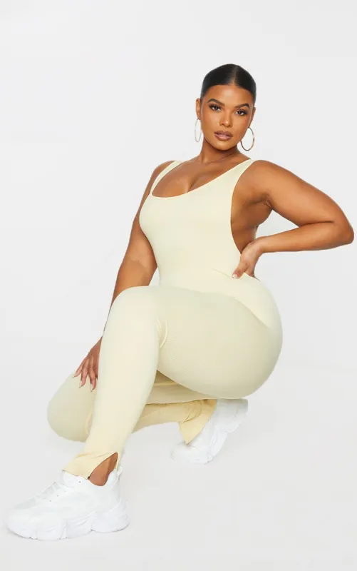 Plus Cream Structured Contour Scoop Neck Jumpsuit sold by Pretty Little Thing