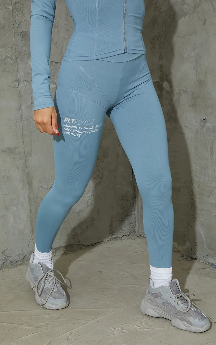 Steel Blue Stitch Detail Gym Leggings sold by Pretty Little Thing product image thumbnail 2