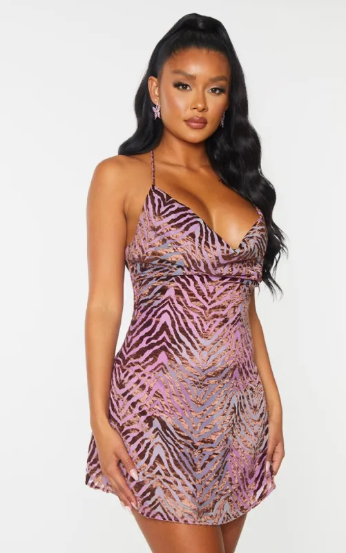Multi Zebra Strappy Flocked Detail Shift Dress made by Pretty Little Thing