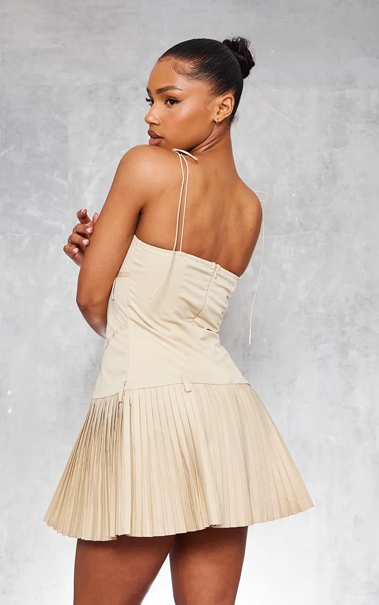 Camel Tailored Woven Corset Pleated Shift Dress sold by Pretty Little Thing product image thumbnail 2