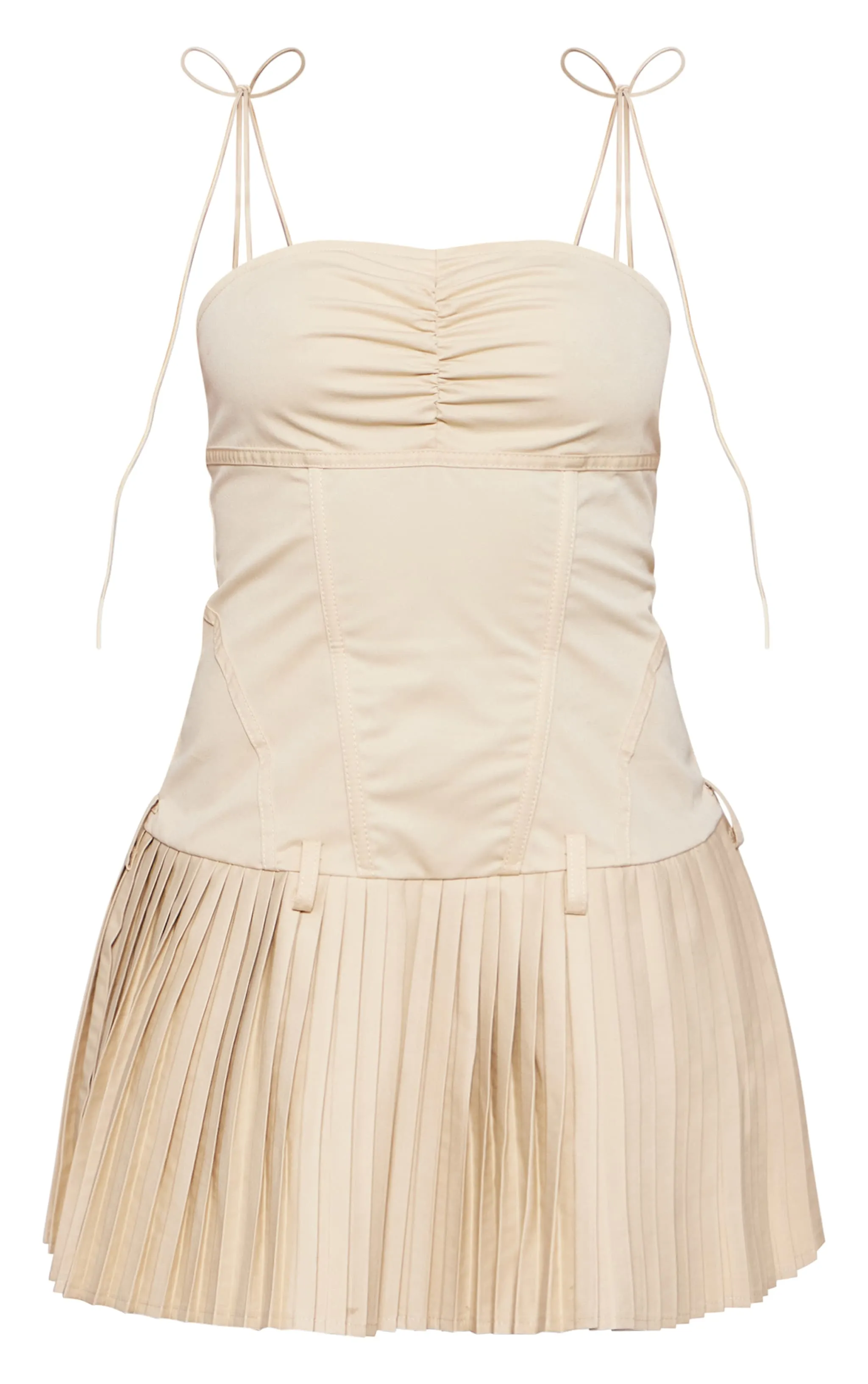 Camel Tailored Woven Corset Pleated Shift Dress sold by Pretty Little Thing product image thumbnail 5