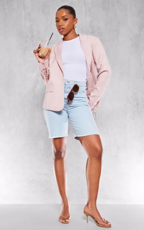 Pastel Pink Lace Up Sleeve Blazer sold by Pretty Little Thing