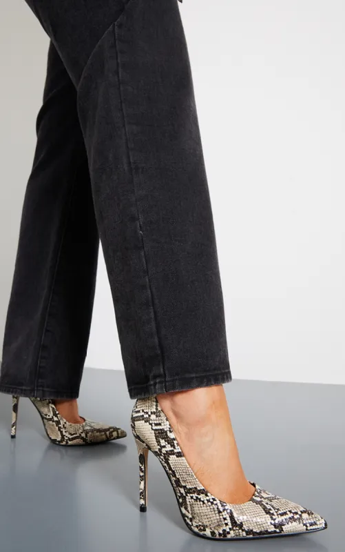 Snake Print PU High Stiletto Court Heels sold by Pretty Little Thing
