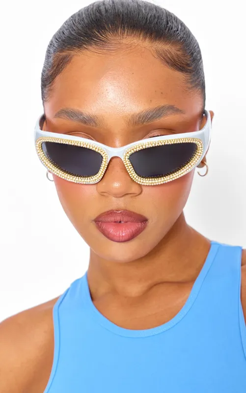 Silver Diamante Sporty Visor Sunglasses sold by Pretty Little Thing