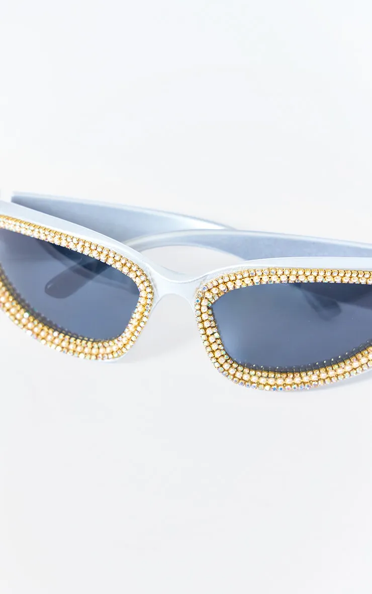 Silver Diamante Sporty Visor Sunglasses sold by Pretty Little Thing product image thumbnail 2