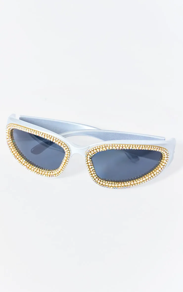 Silver Diamante Sporty Visor Sunglasses sold by Pretty Little Thing product image thumbnail 3