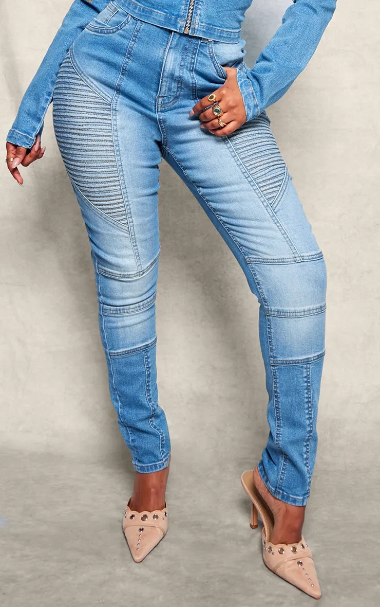 Shape Light Blue Stretch Denim Seam Biker Skinny Jeans sold by Pretty Little Thing product image thumbnail 2