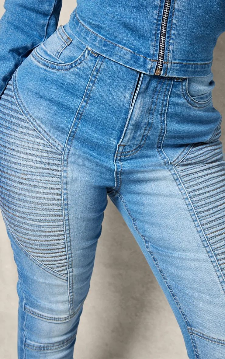 Shape Light Blue Stretch Denim Seam Biker Skinny Jeans sold by Pretty Little Thing product image thumbnail 4