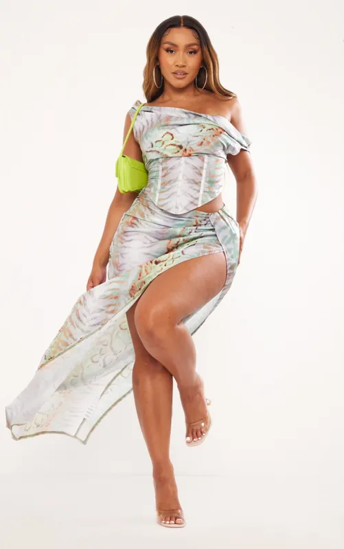 Shape Blue Animal Printed Woven Wrap Maxi Skirt made by Pretty Little Thing