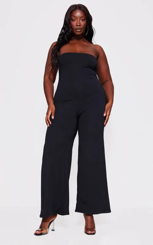 Plus Black Double Layer Contour Jersey Bandeau Wide Leg Jumpsuit sold by Pretty Little Thing