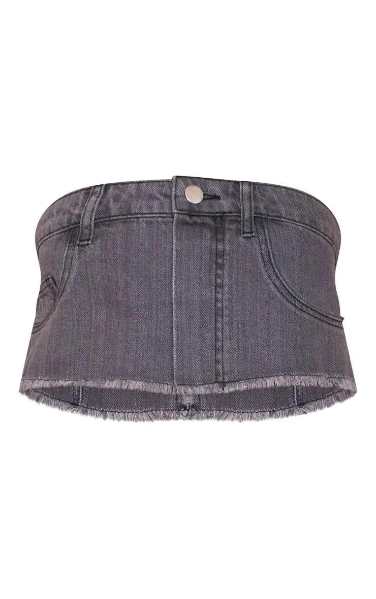 Washed Grey Jean Detail Raw Hem Denim Bandeau Top sold by Pretty Little Thing product image thumbnail 5