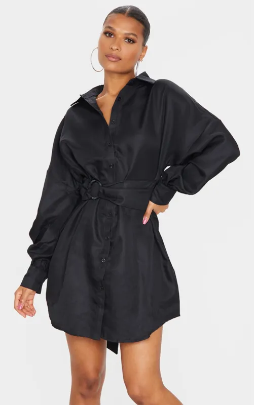Black Belted Tie Shirt Dress sold by Pretty Little Thing