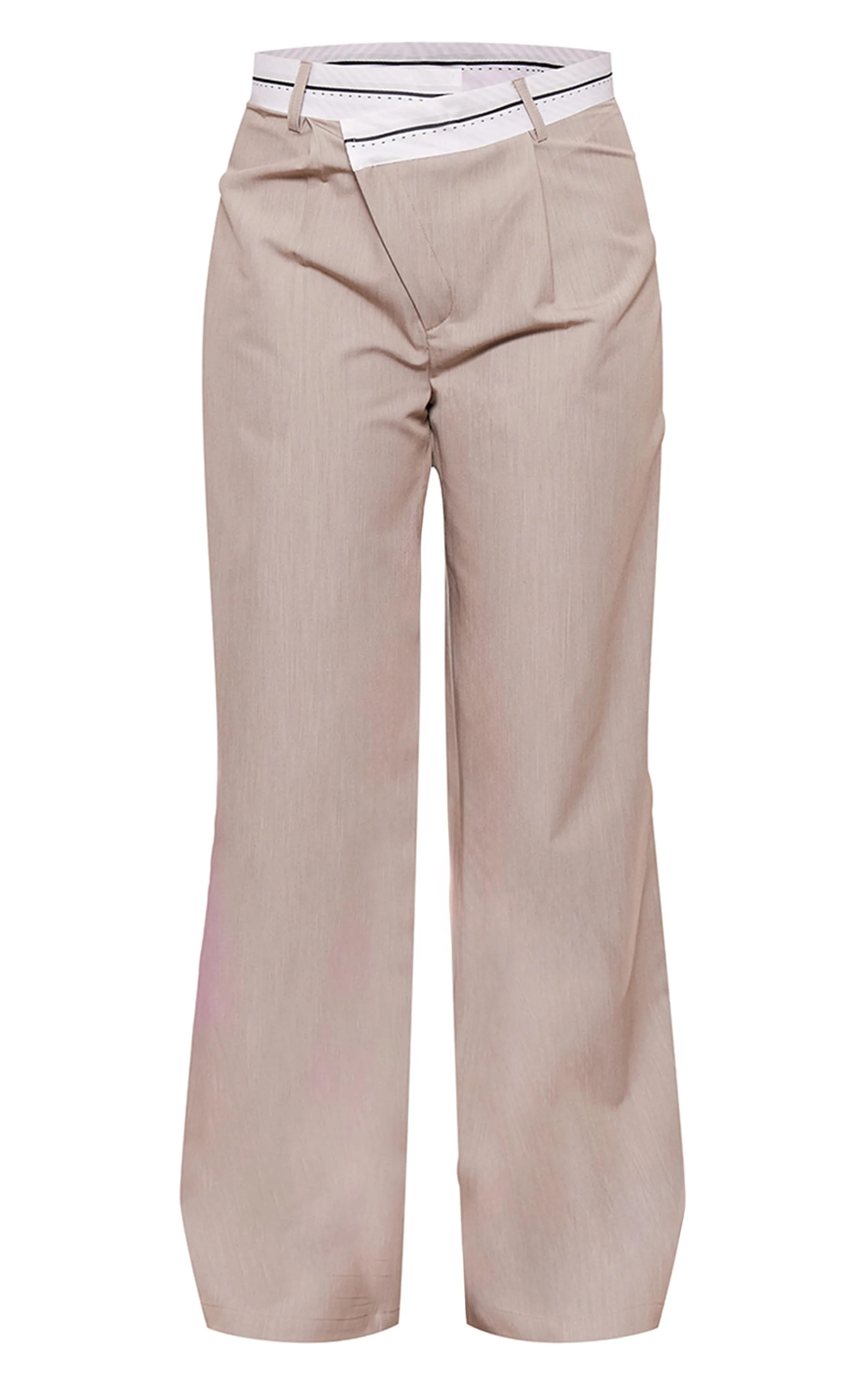 Taupe Contrast Double Waistband Tailored Straight Leg Trousers sold by Pretty Little Thing product image thumbnail 5