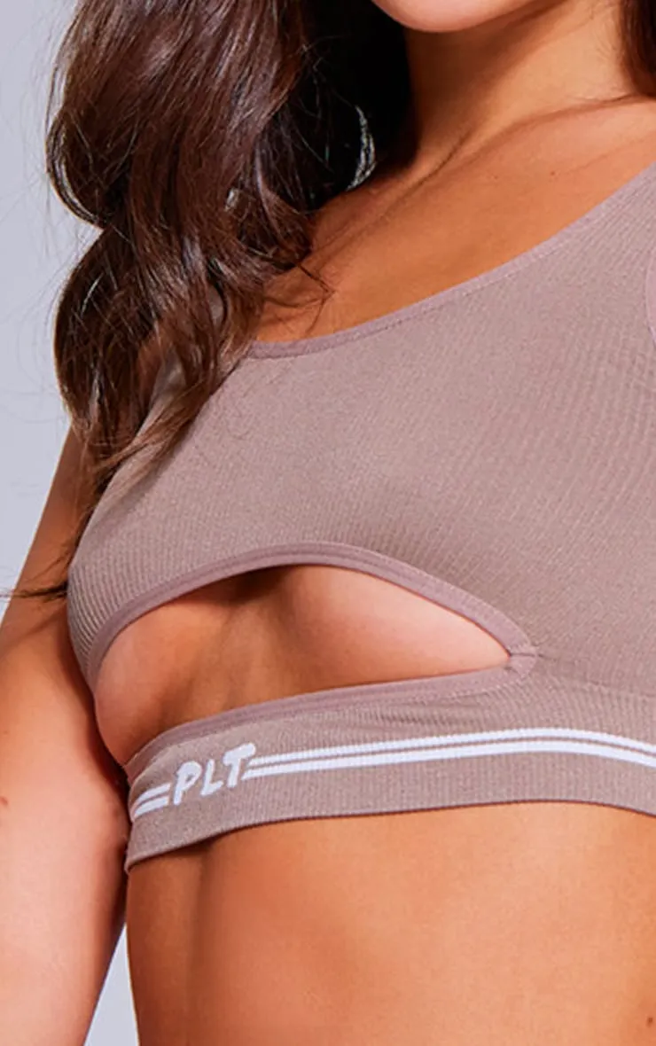 PRETTYLITTLETHING Mocha Seamless Rib Cut Out Bralette sold by Pretty Little Thing product image thumbnail 4