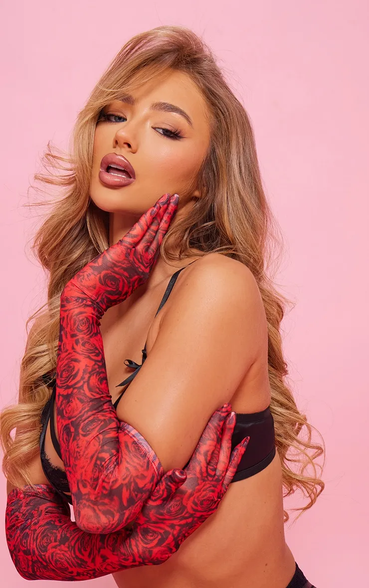 Red Rose Mesh Gloves sold by Pretty Little Thing