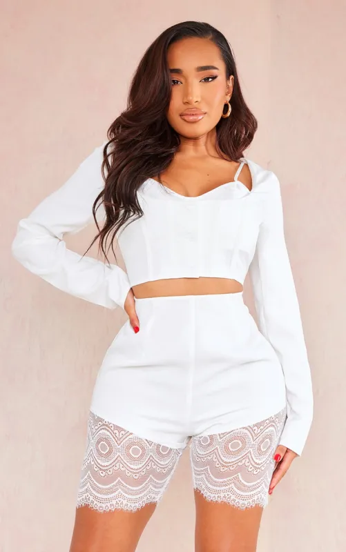 Shape White Corset Under Bust Lace Trim Unitard made by Pretty Little Thing