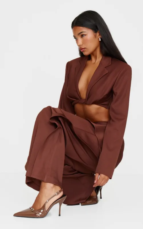 Chocolate PU Wide Fit Point Toe Heeled Sandals sold by Pretty Little Thing