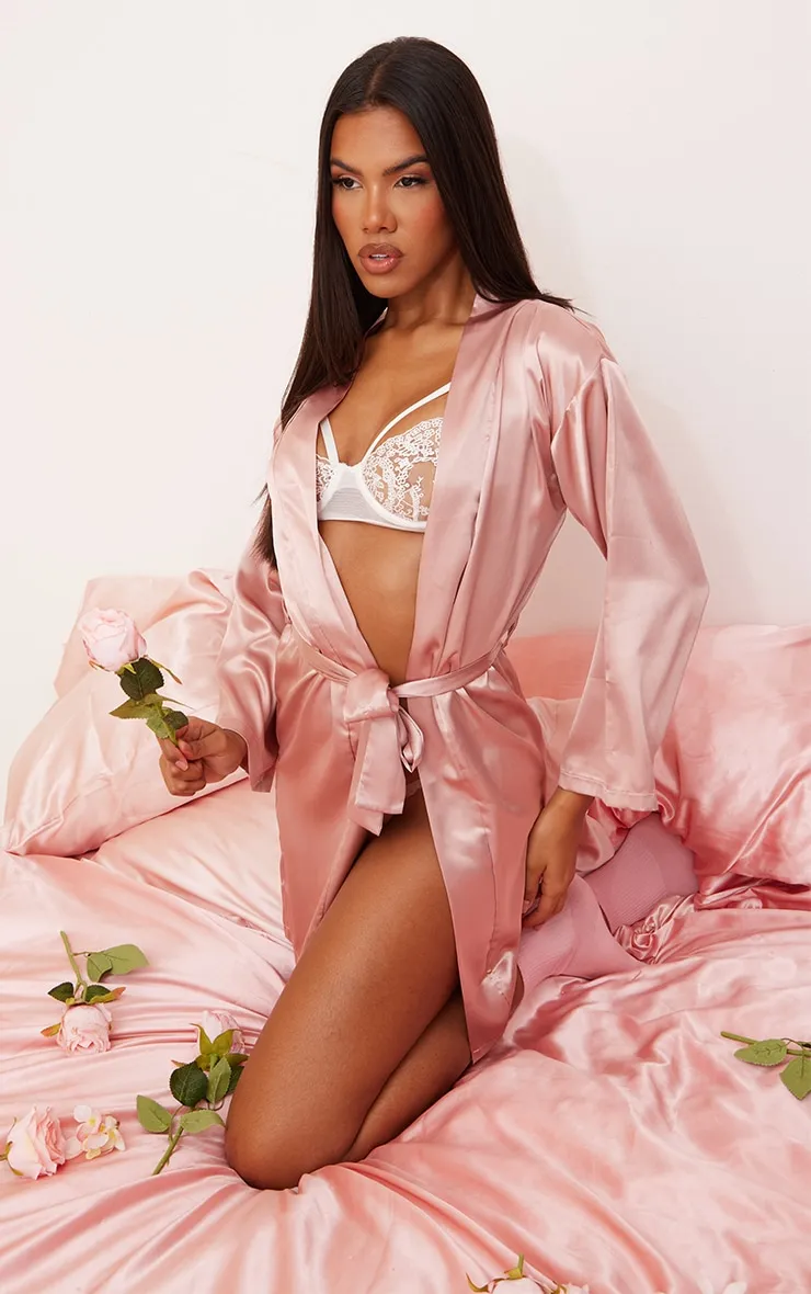 Dusty Pink Satin Robe sold by Pretty Little Thing