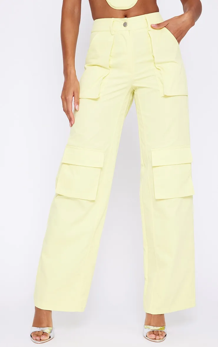 Pale Yellow Twill Pocket Detail High Waist Cargo Trousers sold by Pretty Little Thing product image thumbnail 2
