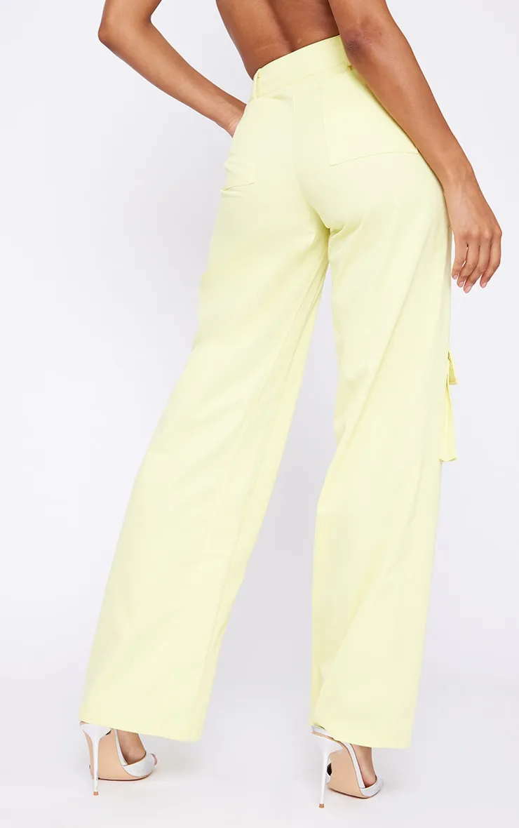Pale Yellow Twill Pocket Detail High Waist Cargo Trousers sold by Pretty Little Thing product image thumbnail 3