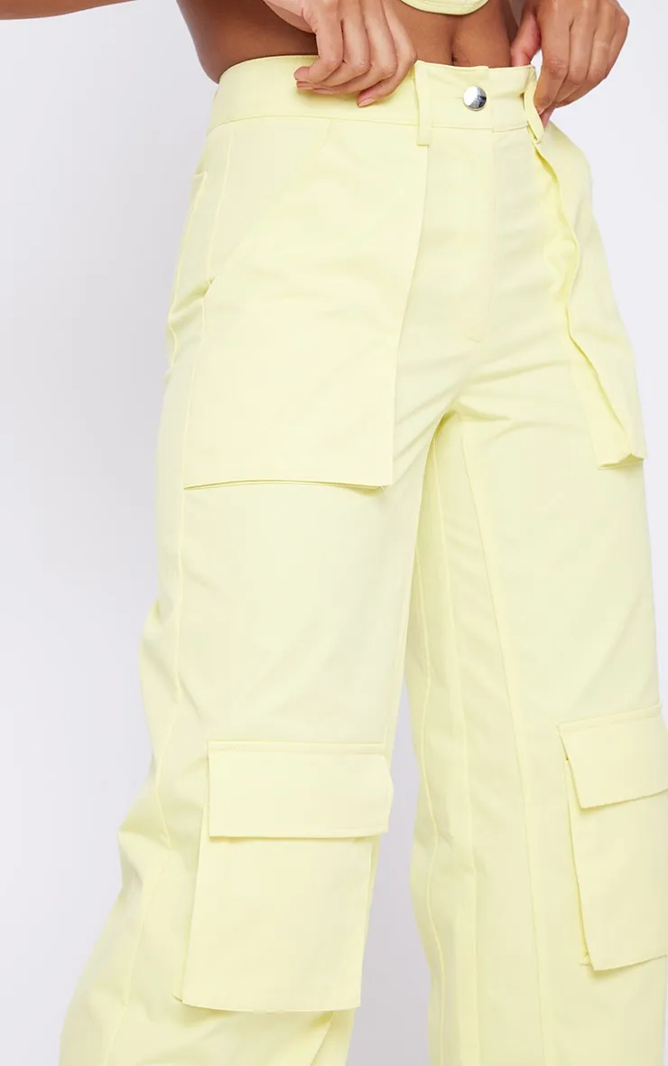 Pale Yellow Twill Pocket Detail High Waist Cargo Trousers sold by Pretty Little Thing product image thumbnail 4