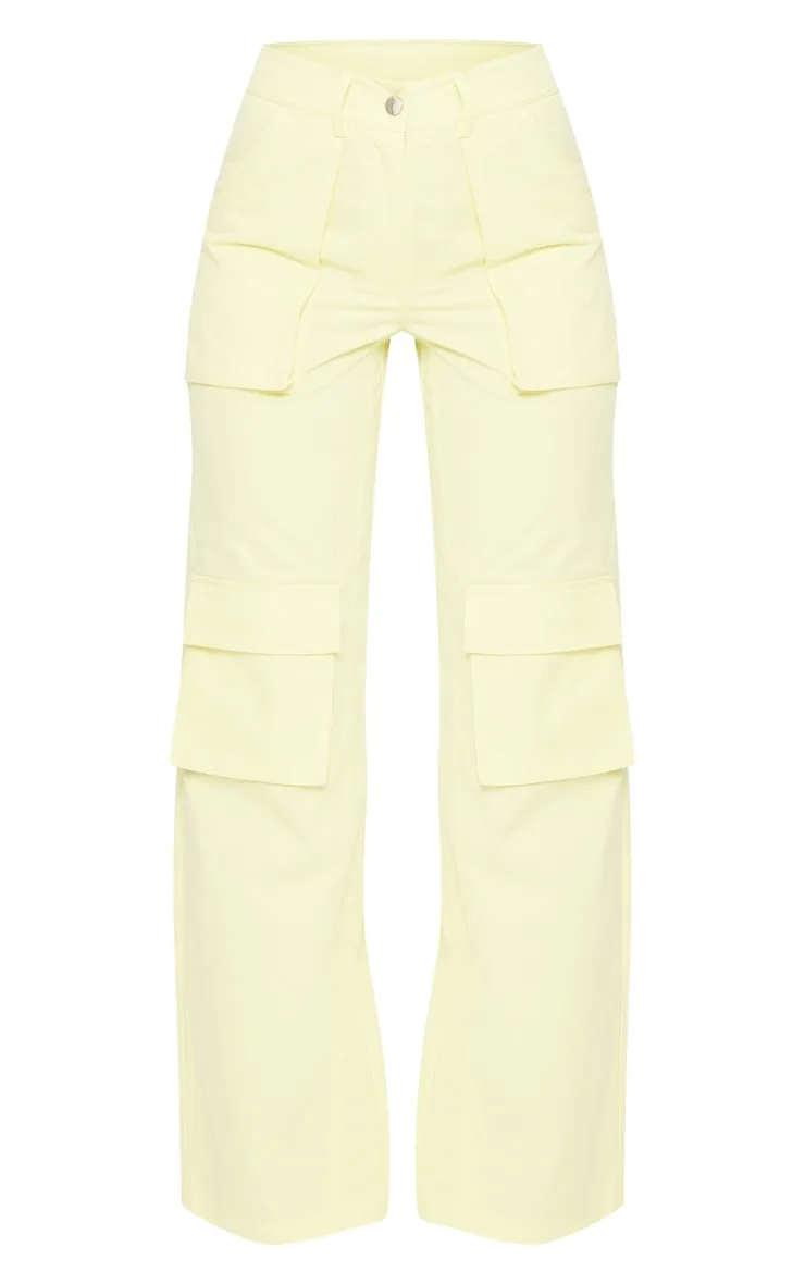 Pale Yellow Twill Pocket Detail High Waist Cargo Trousers sold by Pretty Little Thing product image thumbnail 5