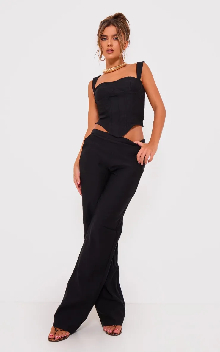 Black Woven Low Rise Straight Leg Trouser sold by Pretty Little Thing