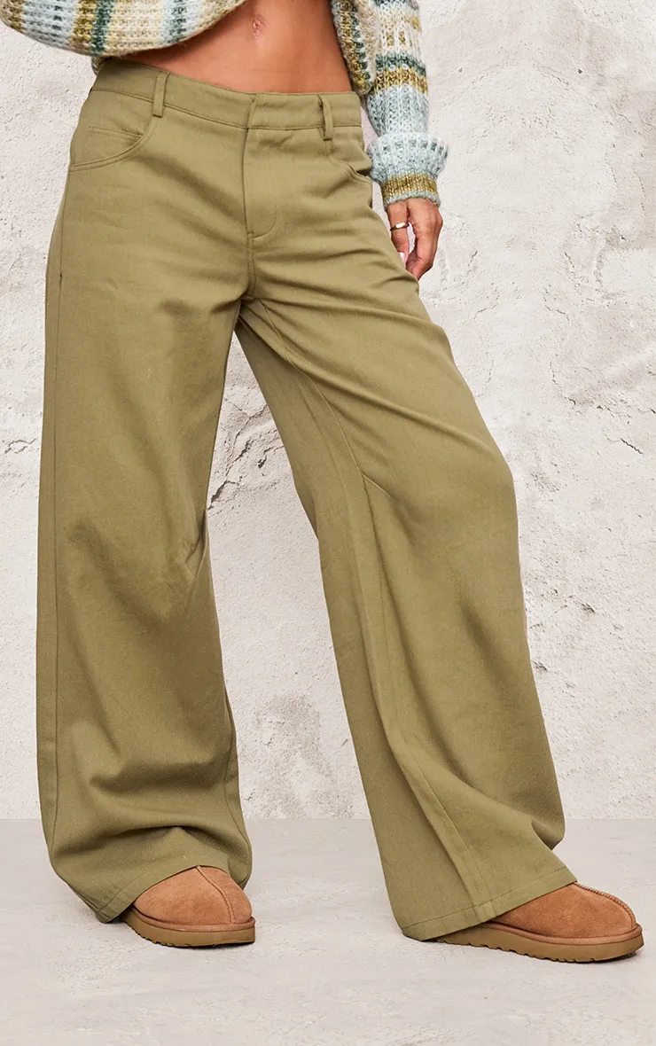 Khaki Low Rise Twill Wide Leg Trousers sold by Pretty Little Thing product image thumbnail 2