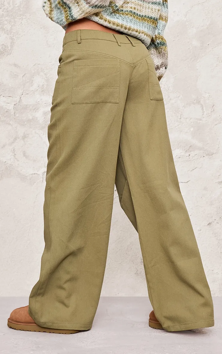 Khaki Low Rise Twill Wide Leg Trousers sold by Pretty Little Thing product image thumbnail 3
