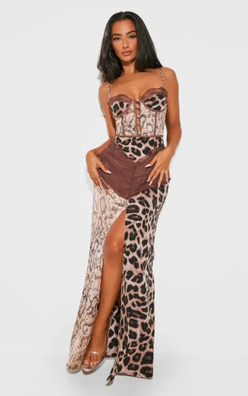 Petite Multi Print Lace Detail Maxi Dress sold by Pretty Little Thing