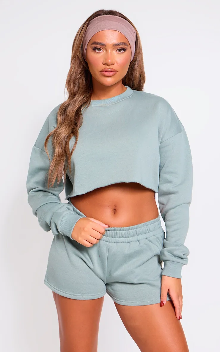 Sage Khaki Drawstring Mini Low Rise Sweat Shorts sold by Pretty Little Thing product image thumbnail 4