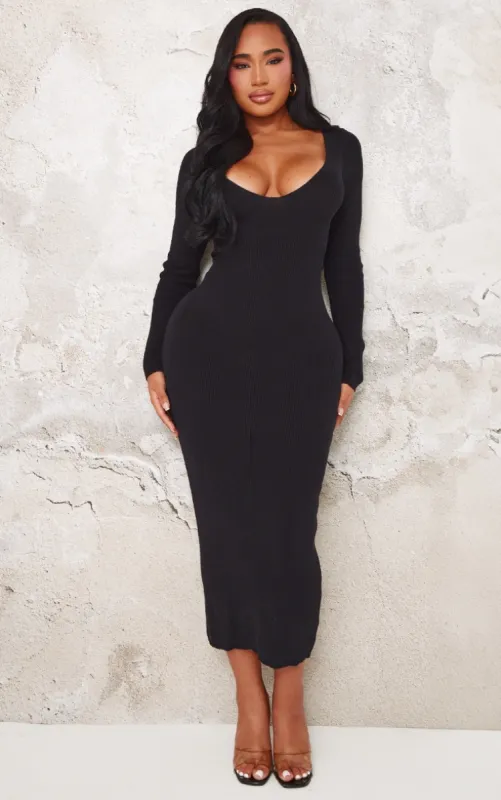 Shape Black Knitted Rib Maxi Dress sold by Pretty Little Thing