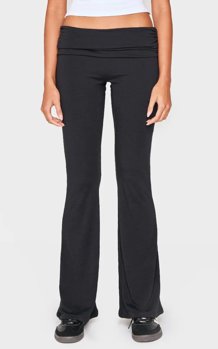 Black Contour Jersey Foldover Waist Ruched Side Flared Trousers sold by Pretty Little Thing product image thumbnail 2