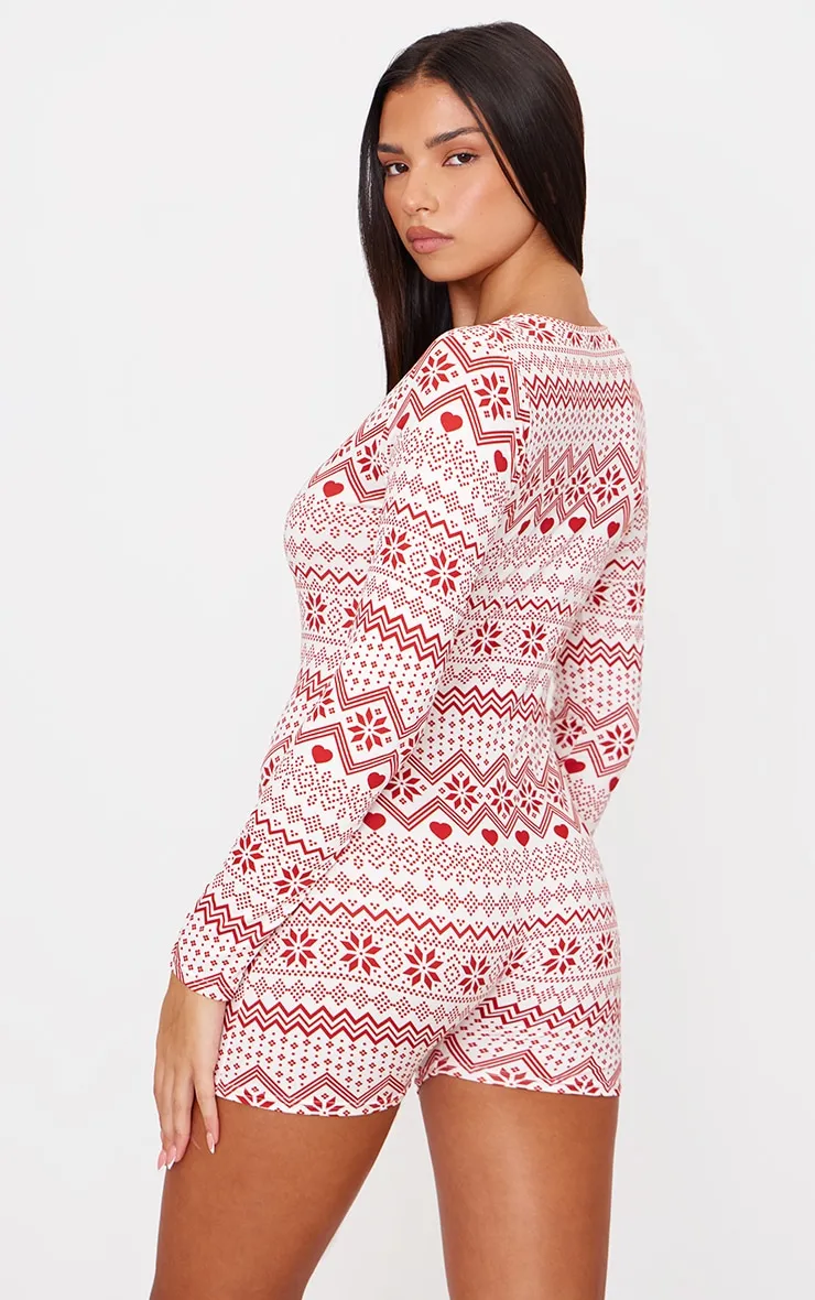 Cream Fairisle Print Button Down Pyjama Romper sold by Pretty Little Thing product image thumbnail 2