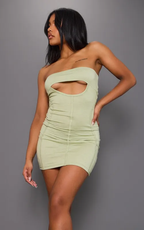 Sage Khaki Binded Cut Out Bandeau Bodycon Dress sold by Pretty Little Thing
